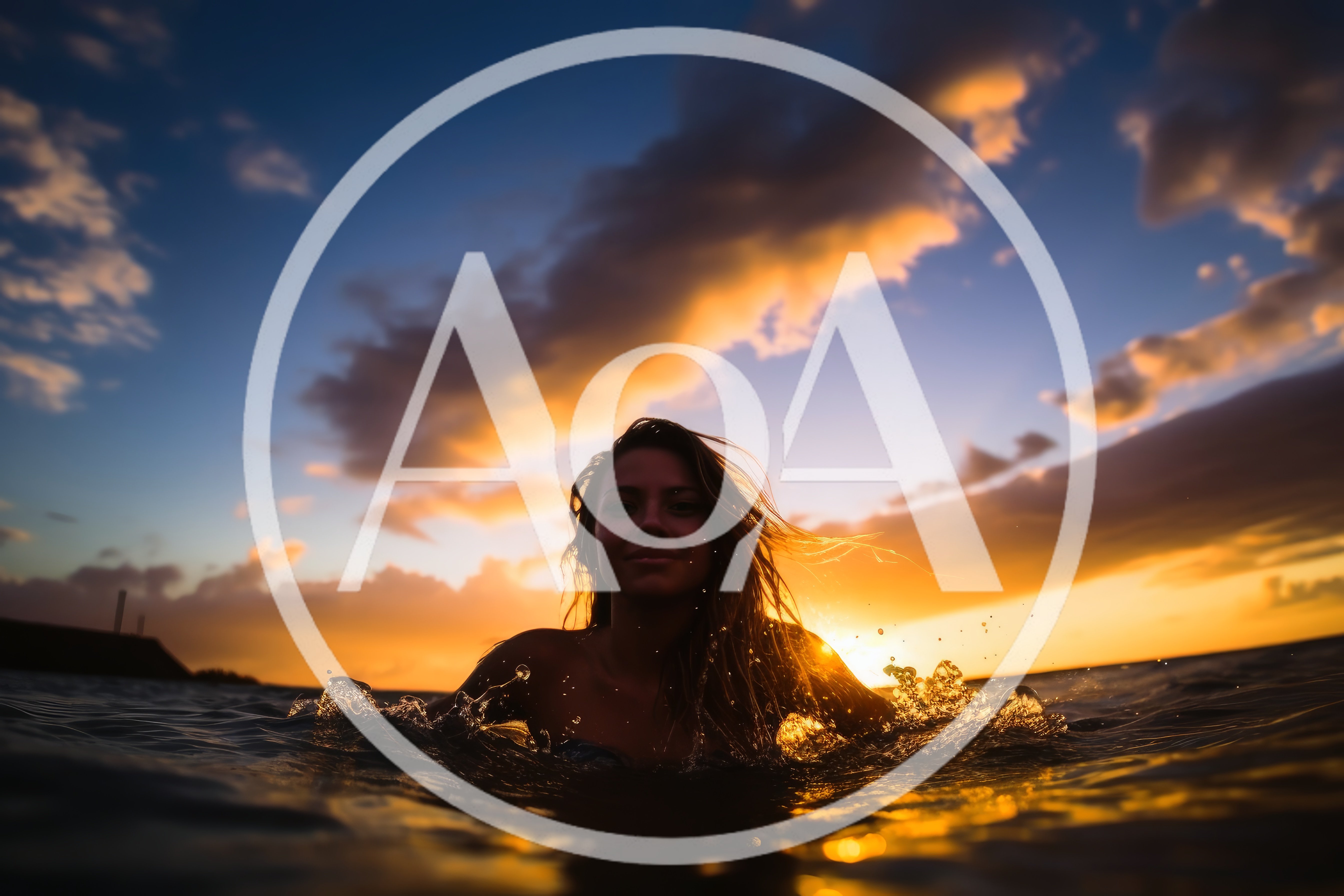 Young Woman Swimming In Ocean At Sunset