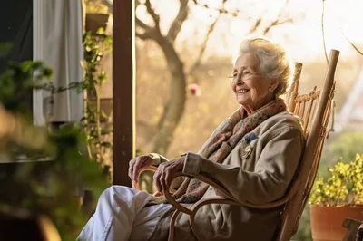 Elderly Woman Relaxing In A Rocking Chair