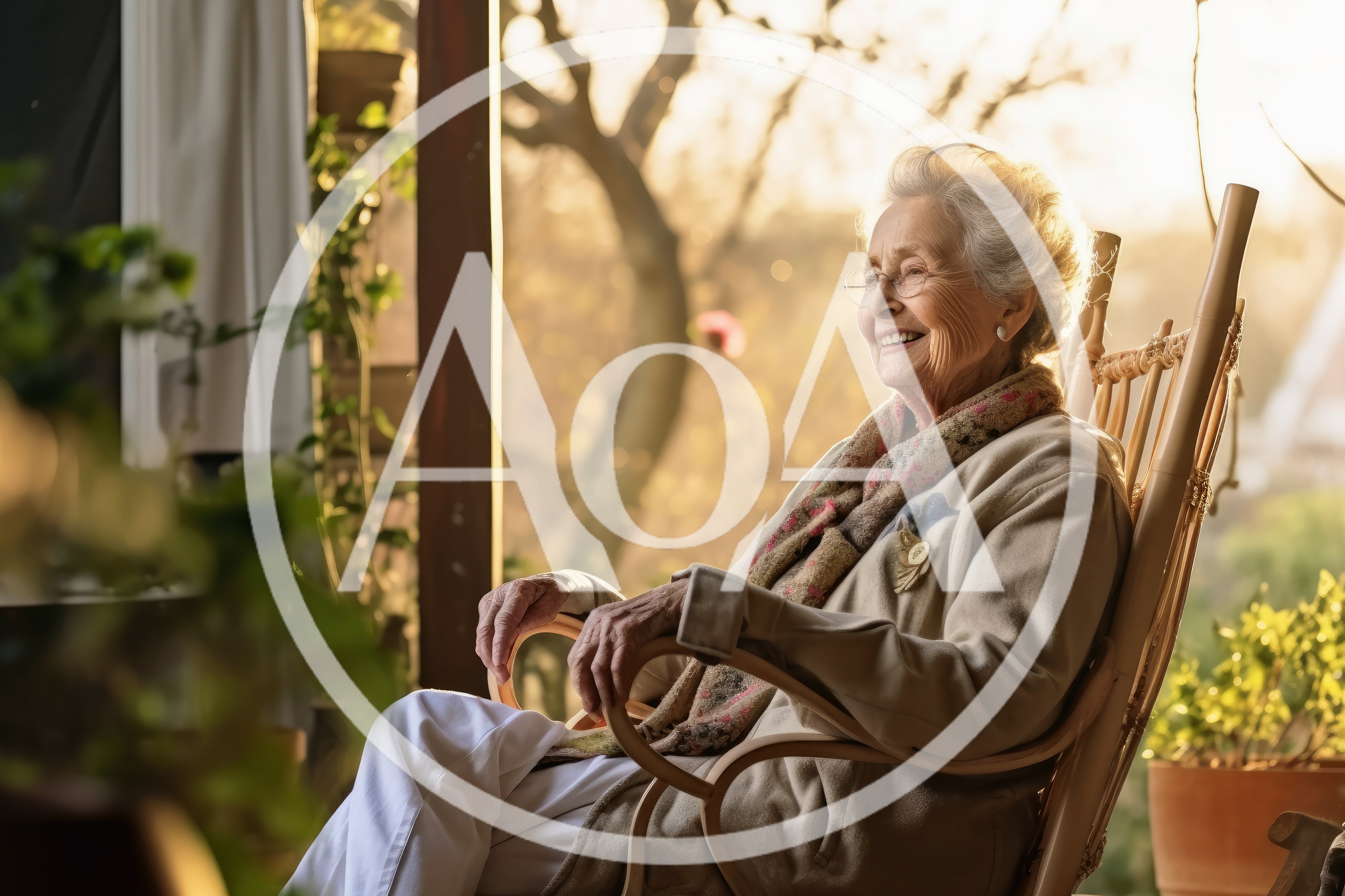 Elderly Woman Relaxing In A Rocking Chair
