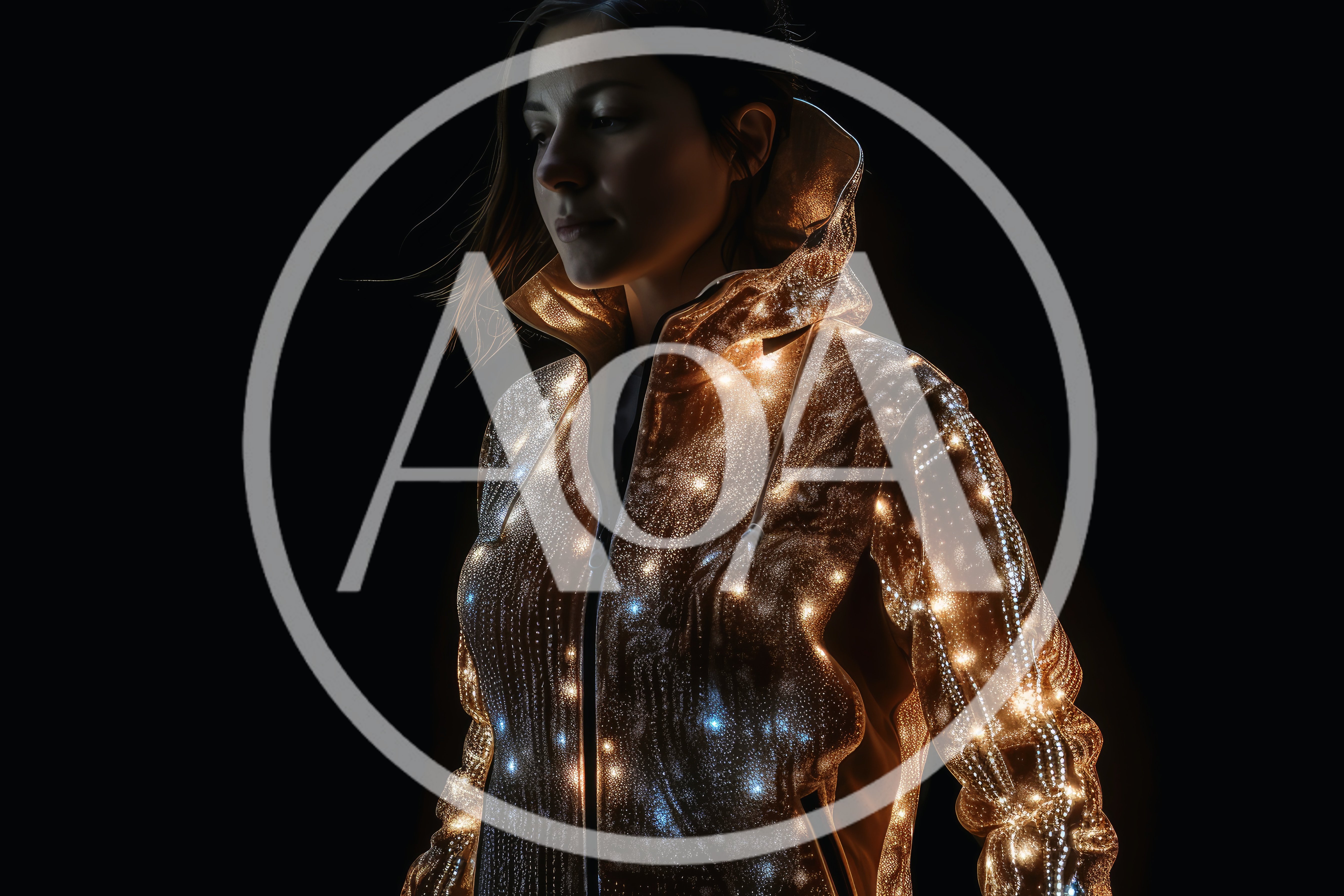 Woman Wearing Futuristic Glowing Fiber Optic Jacket