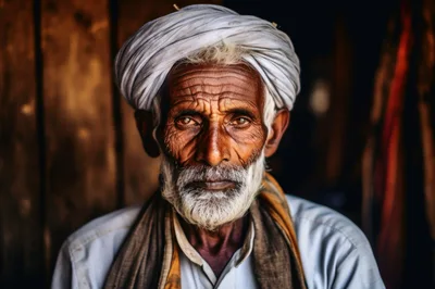Portrait Of An Elderly Indian Man With Turban