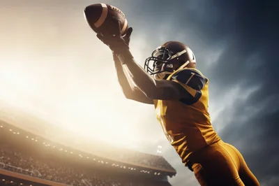 American Football Player Catching A Pass In Stadium