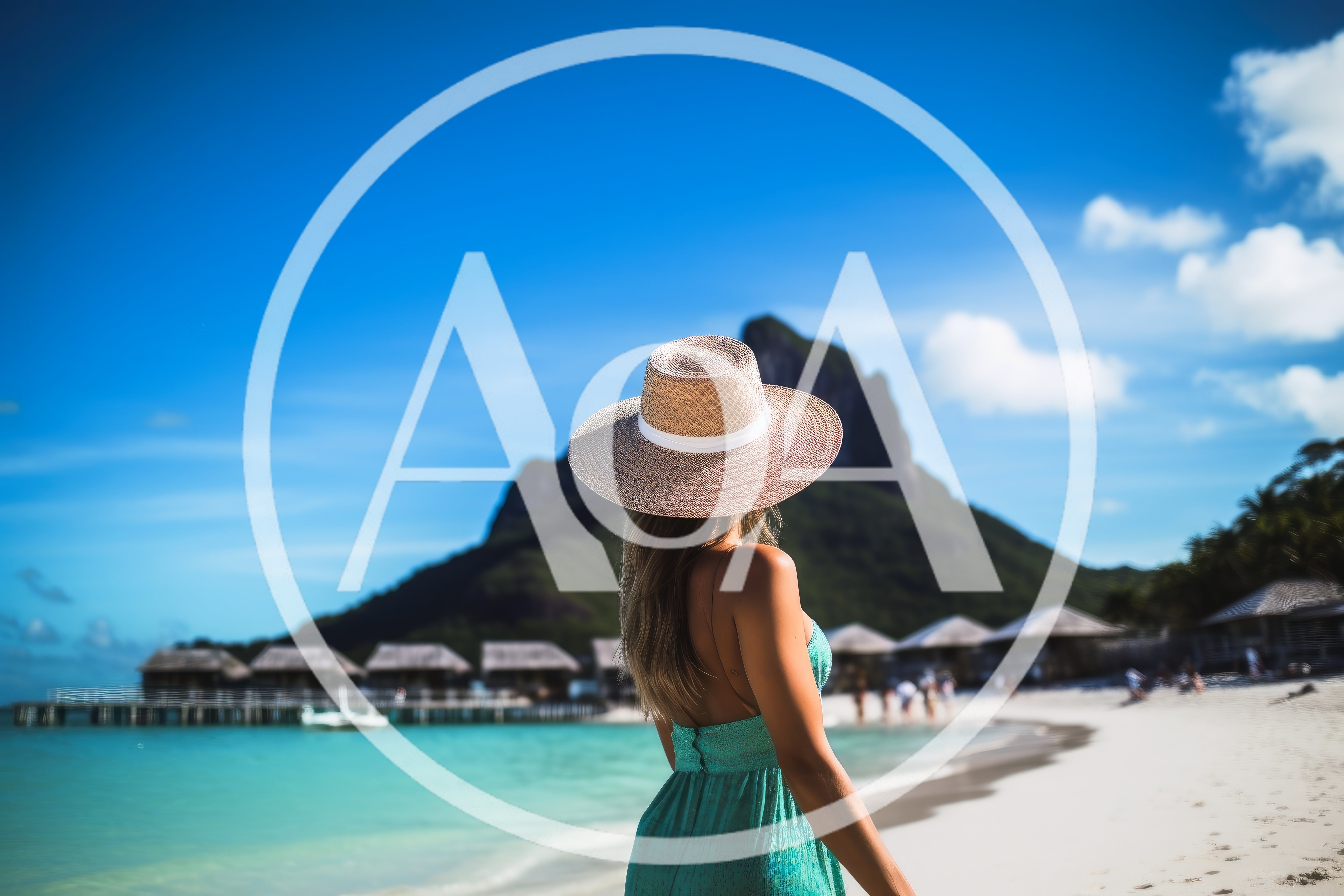 Woman In Sun Hat Walking On Tropical Beach