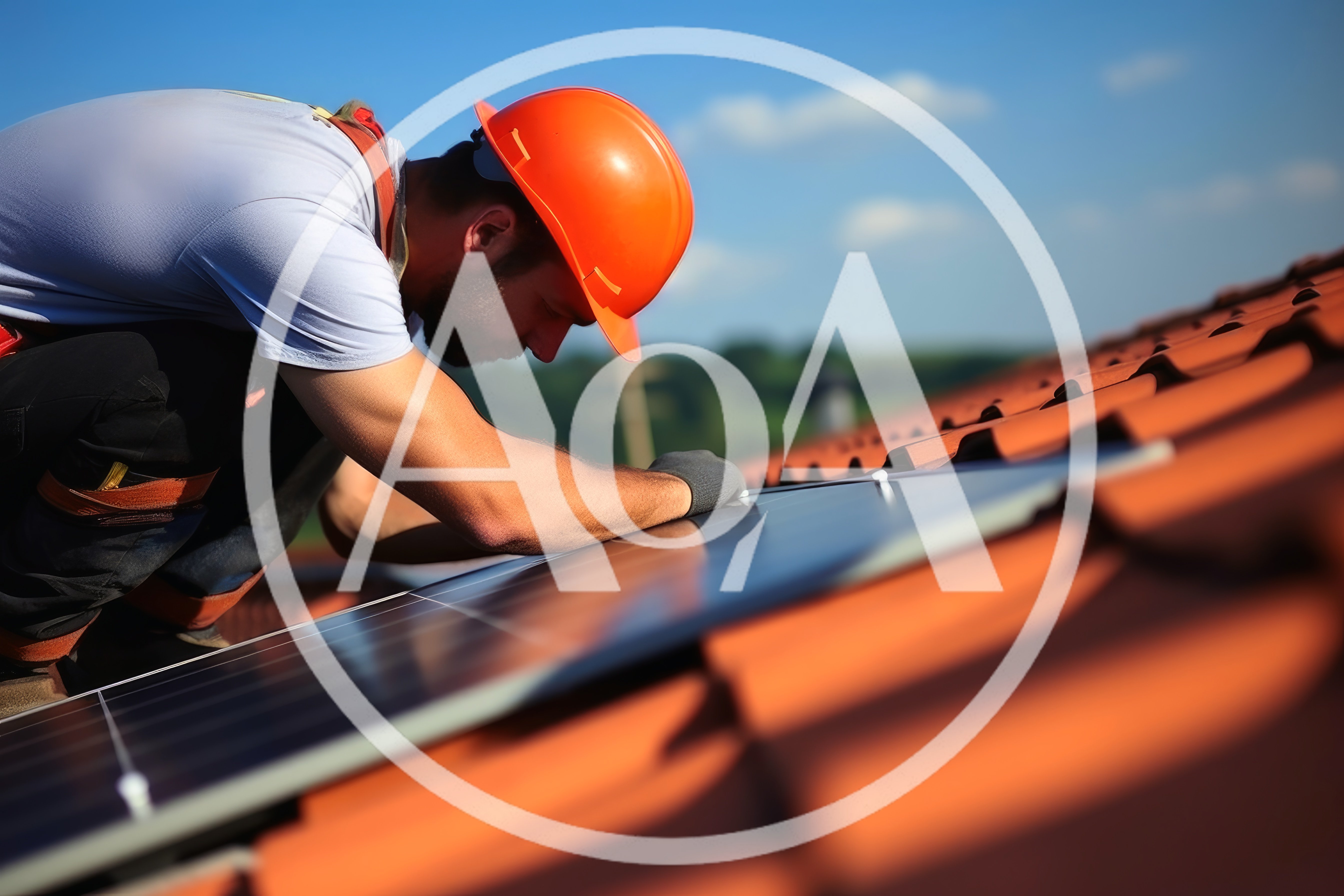 Professional Roofer Installing Solar Panels on Tiled Roof