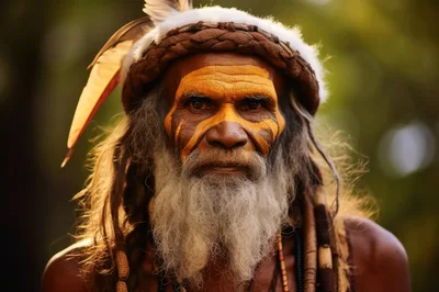 Portrait Of An Indigenous Australian Elder With Traditional Ochre