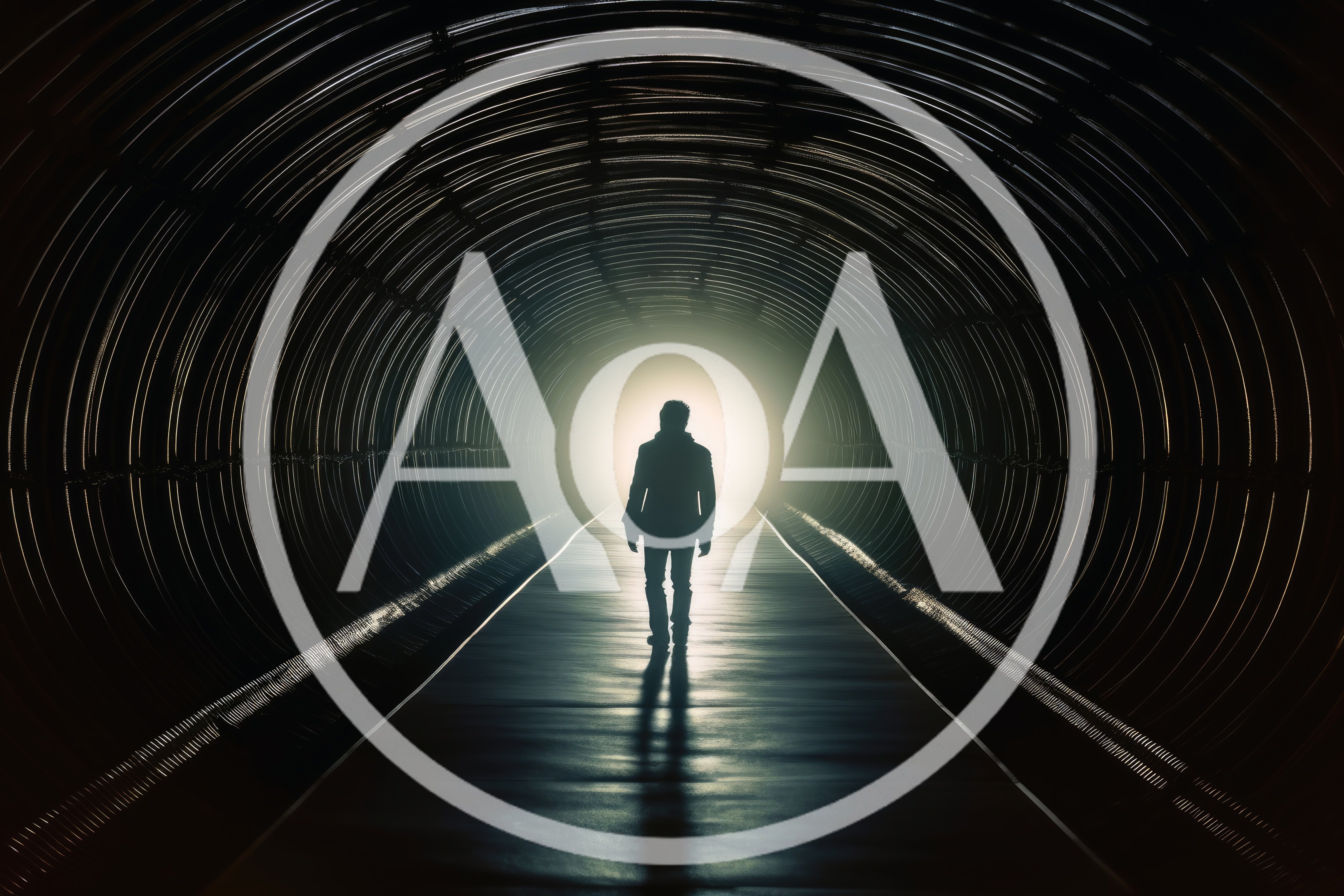 Silhouette Of A Man Walking Through A Dark Tunnel