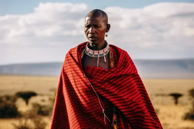 Maasai Warrior Standing In The African Savannah