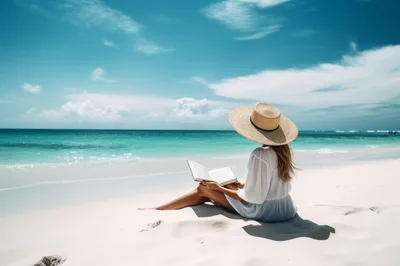 Woman Reading A Book On A Tropical Beach