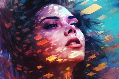 Digital Portrait Of A Woman With Abstract Geometric Light