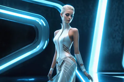 Futuristic Woman In White Sci-Fi Outfit