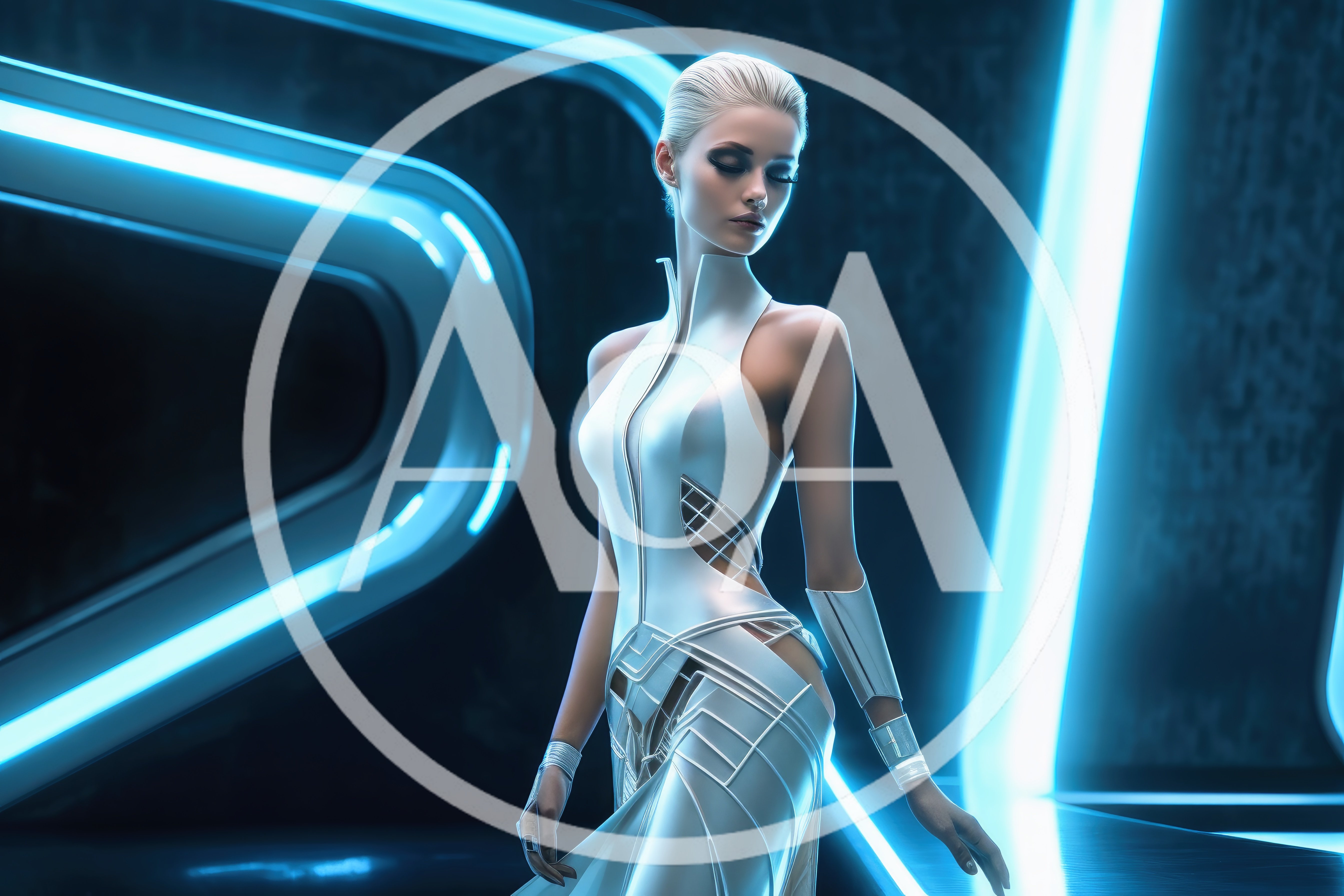 Futuristic Woman In White Sci-Fi Outfit