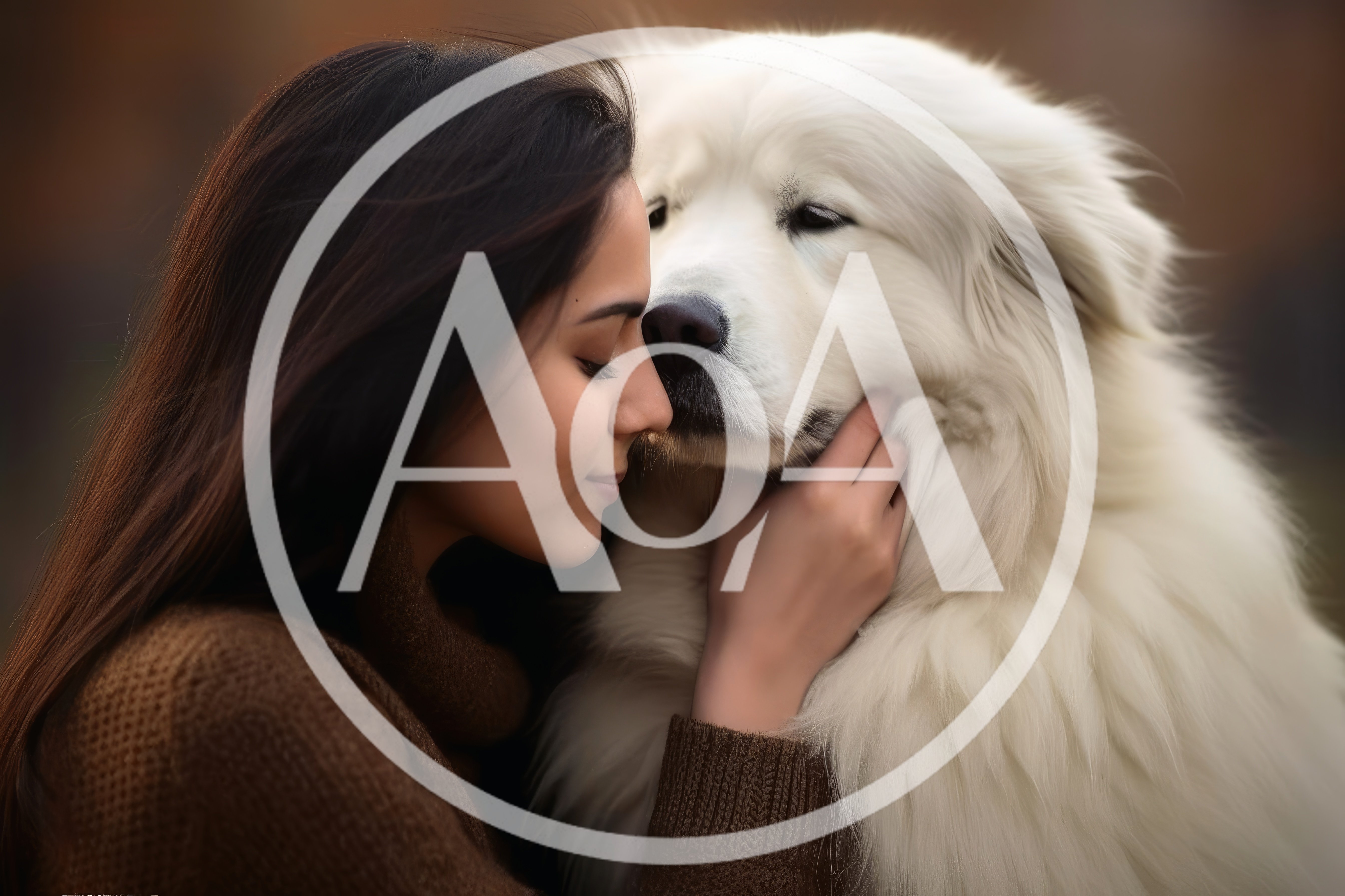 Young Woman Cuddling Her Large White Fluffy Dog