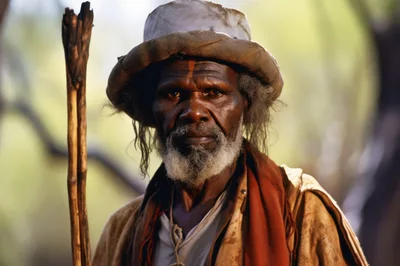 Portrait Of An Indigenous Australian Elder With Staff