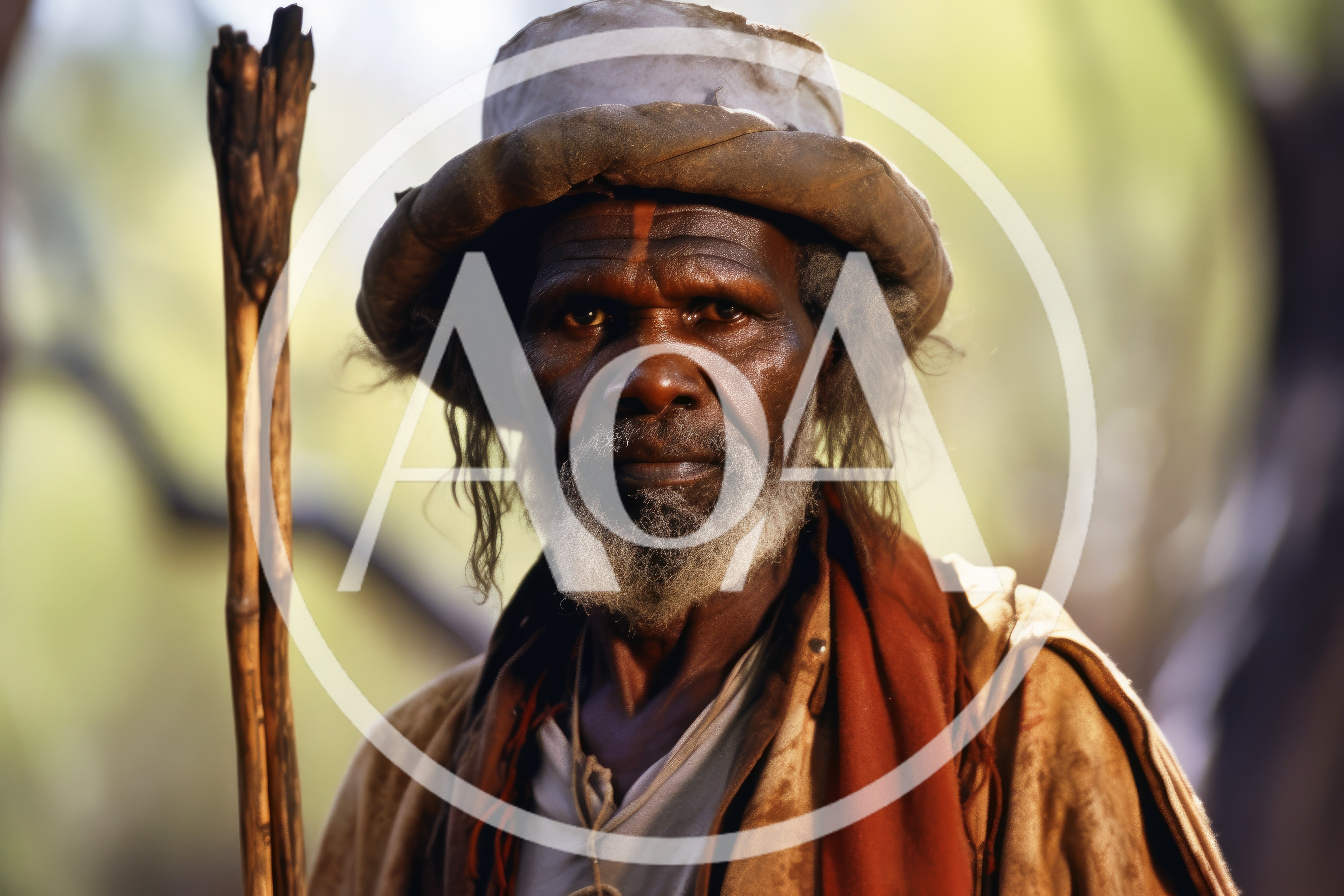 Portrait Of An Indigenous Australian Elder With Staff