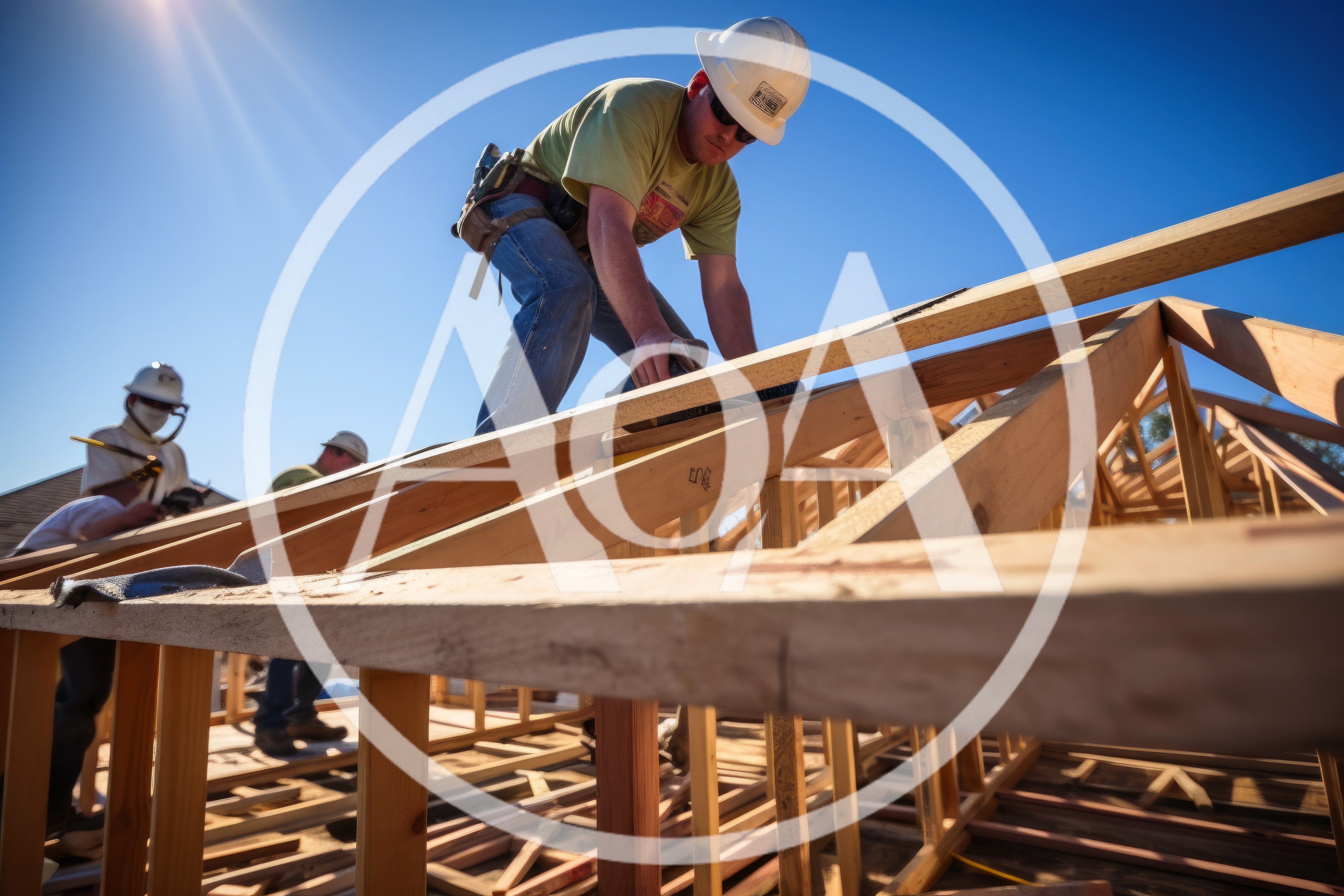 Construction Workers Framing Residential Roof Structure