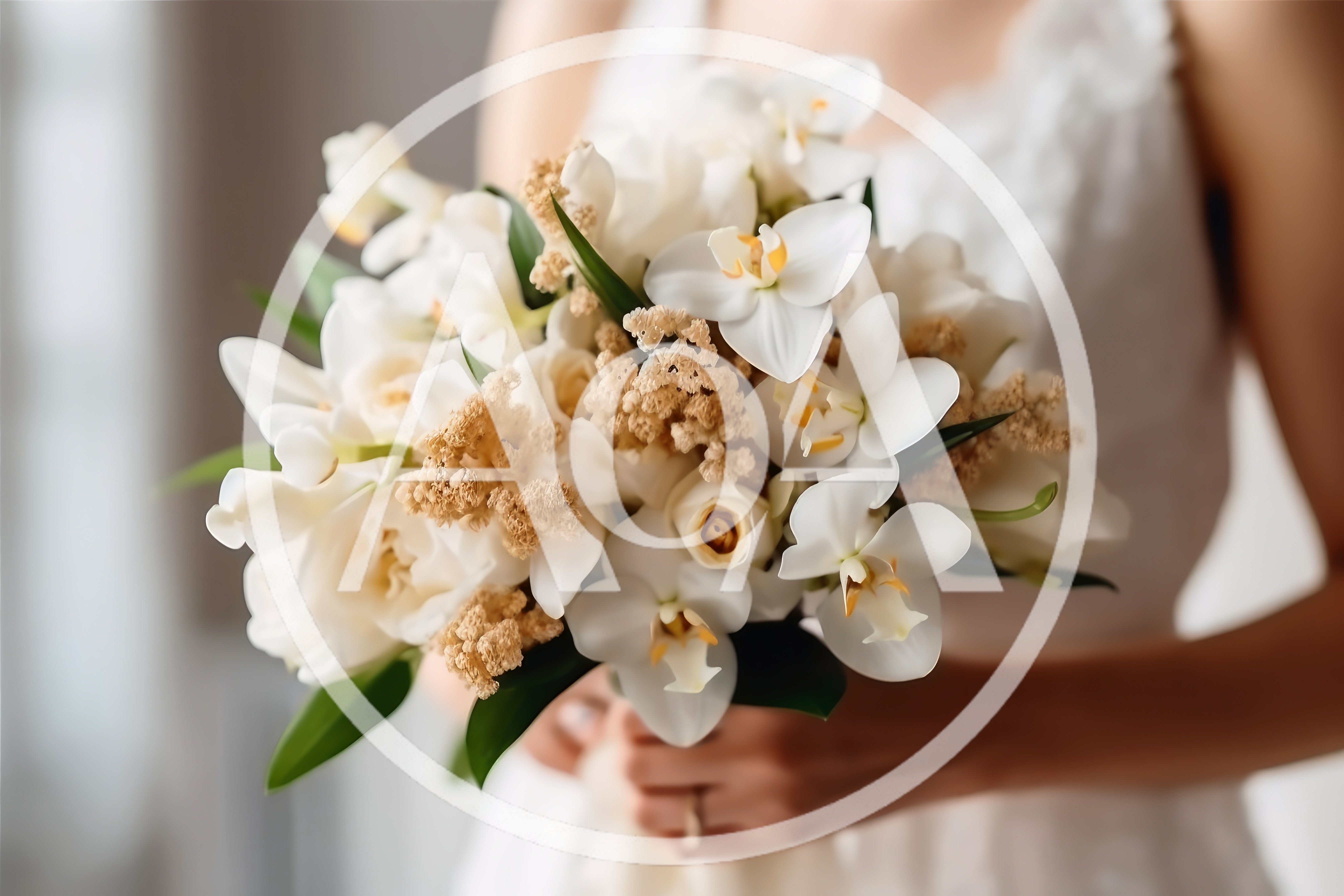 Bride Holding A White Floral Wedding Bouquet