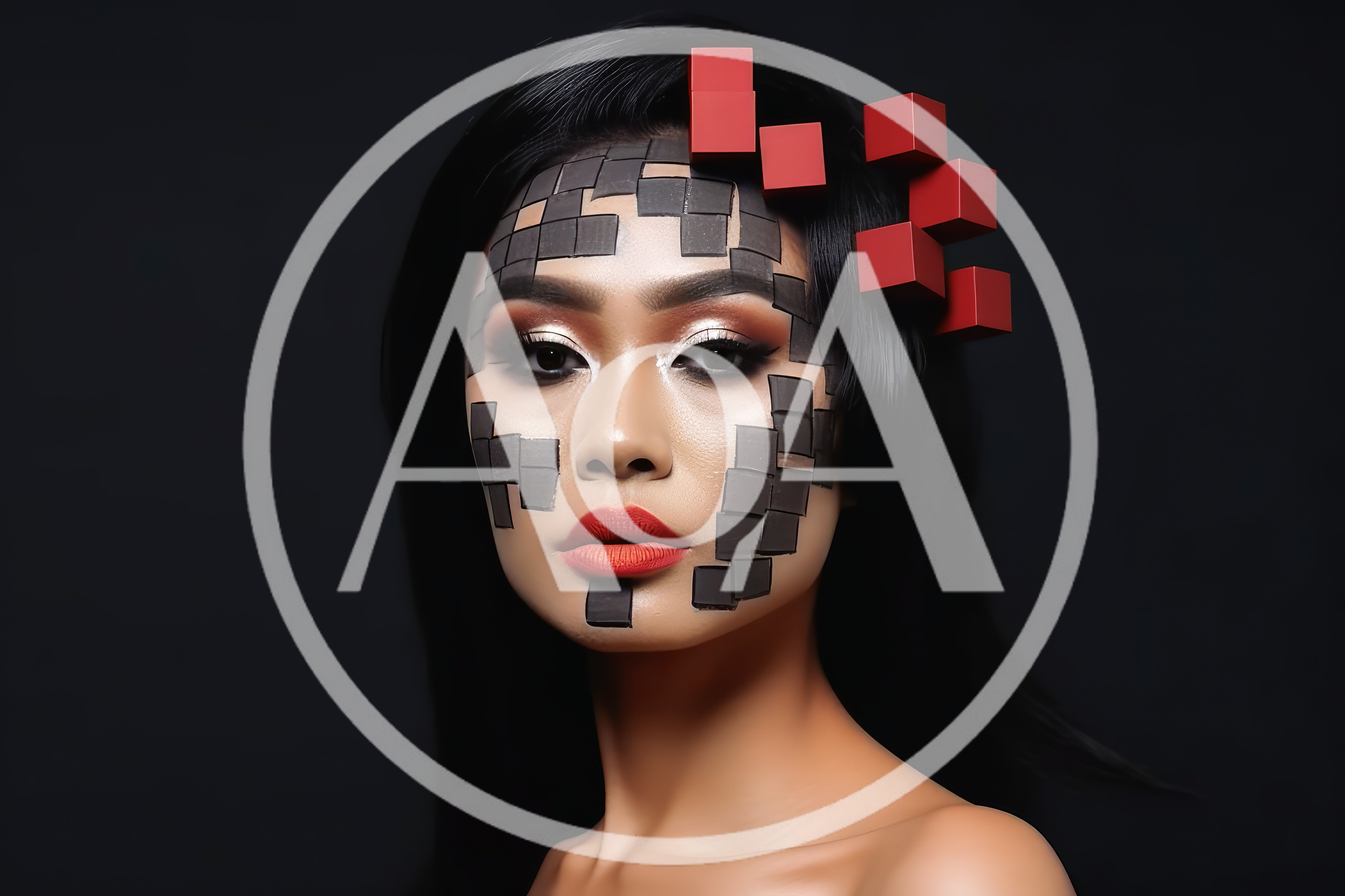 Portrait Of A Woman With Geometric Cube Makeup