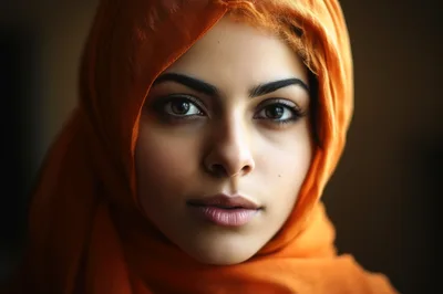 Portrait Of A Young Woman Wearing An Orange Hijab