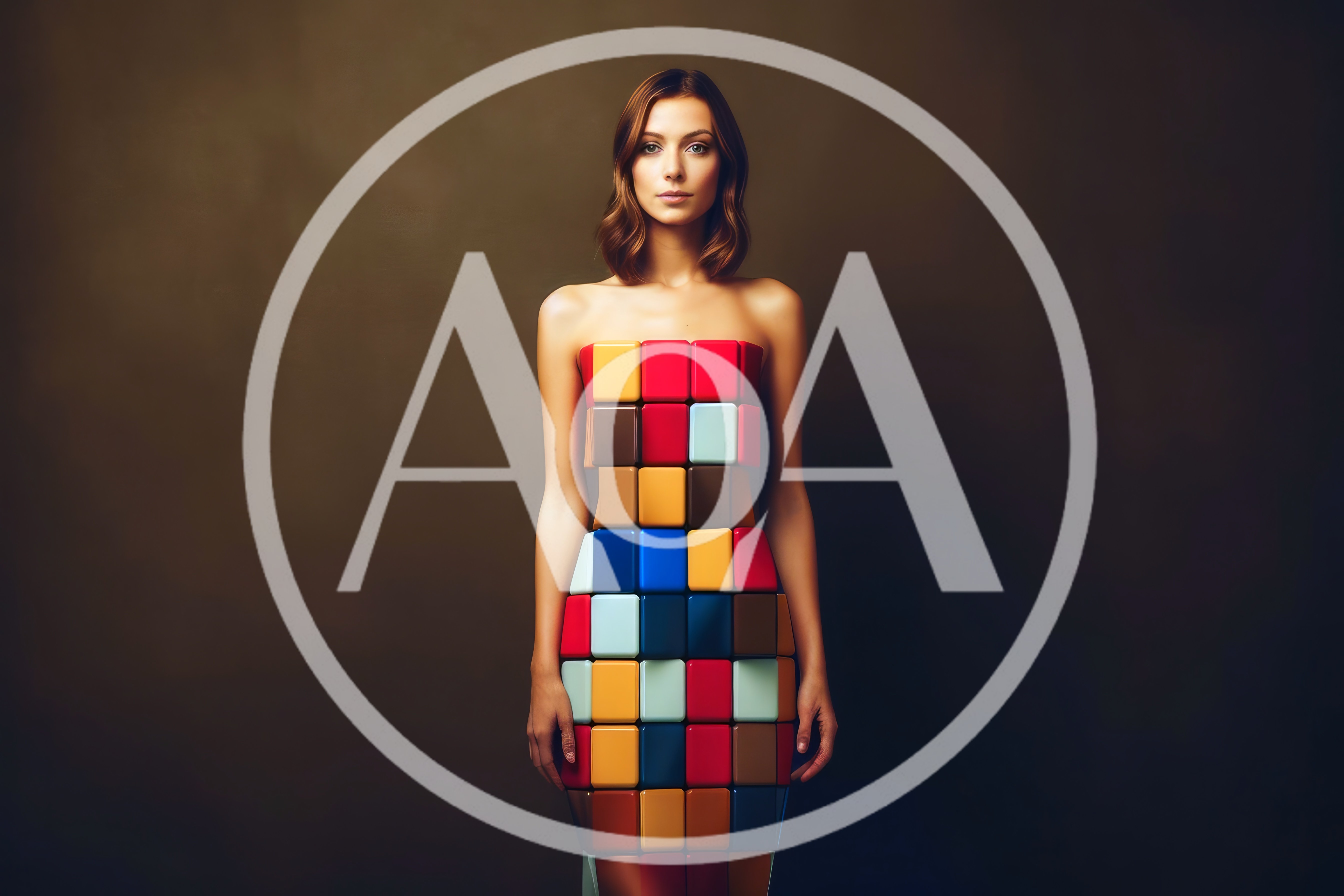 Woman Wearing A Geometric Cube Pattern Dress