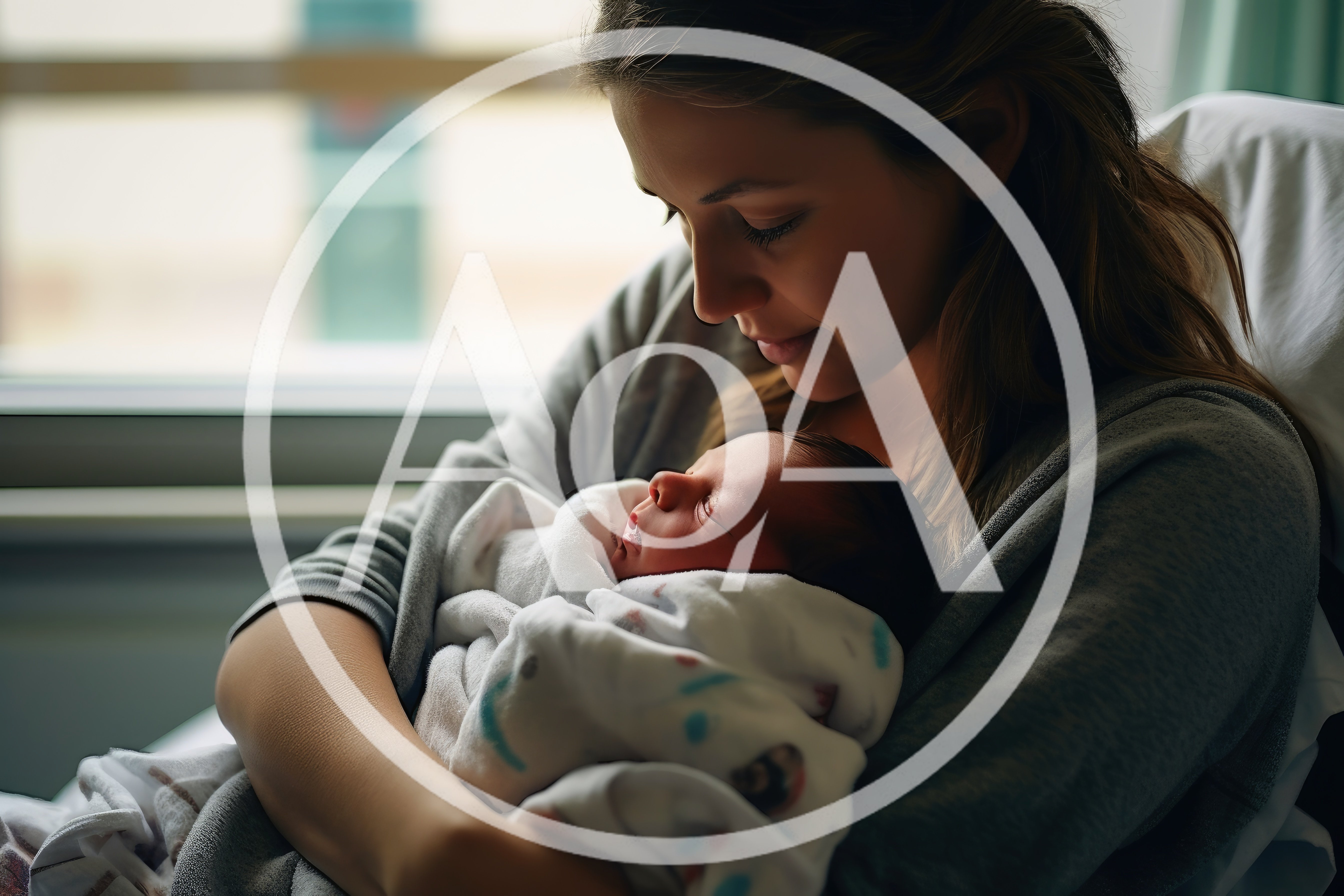 Mother Holding Her Newborn Baby In Hospital Bed
