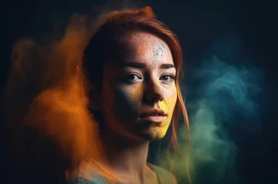 Portrait Of A Woman With Colorful Holi Powder