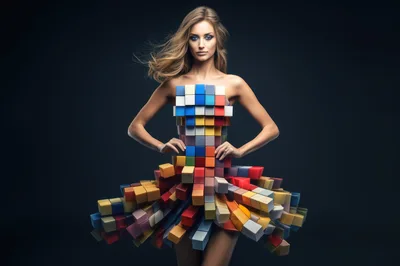Fashion Model Wearing A Geometric Cube Dress
