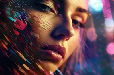 Digital Portrait Of A Woman With Abstract Geometric Effects