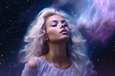 Ethereal Woman Floating In A Cosmic Nebula