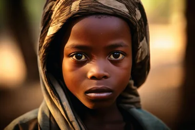 Portrait Of A Young African Girl Wearing A Headscarf