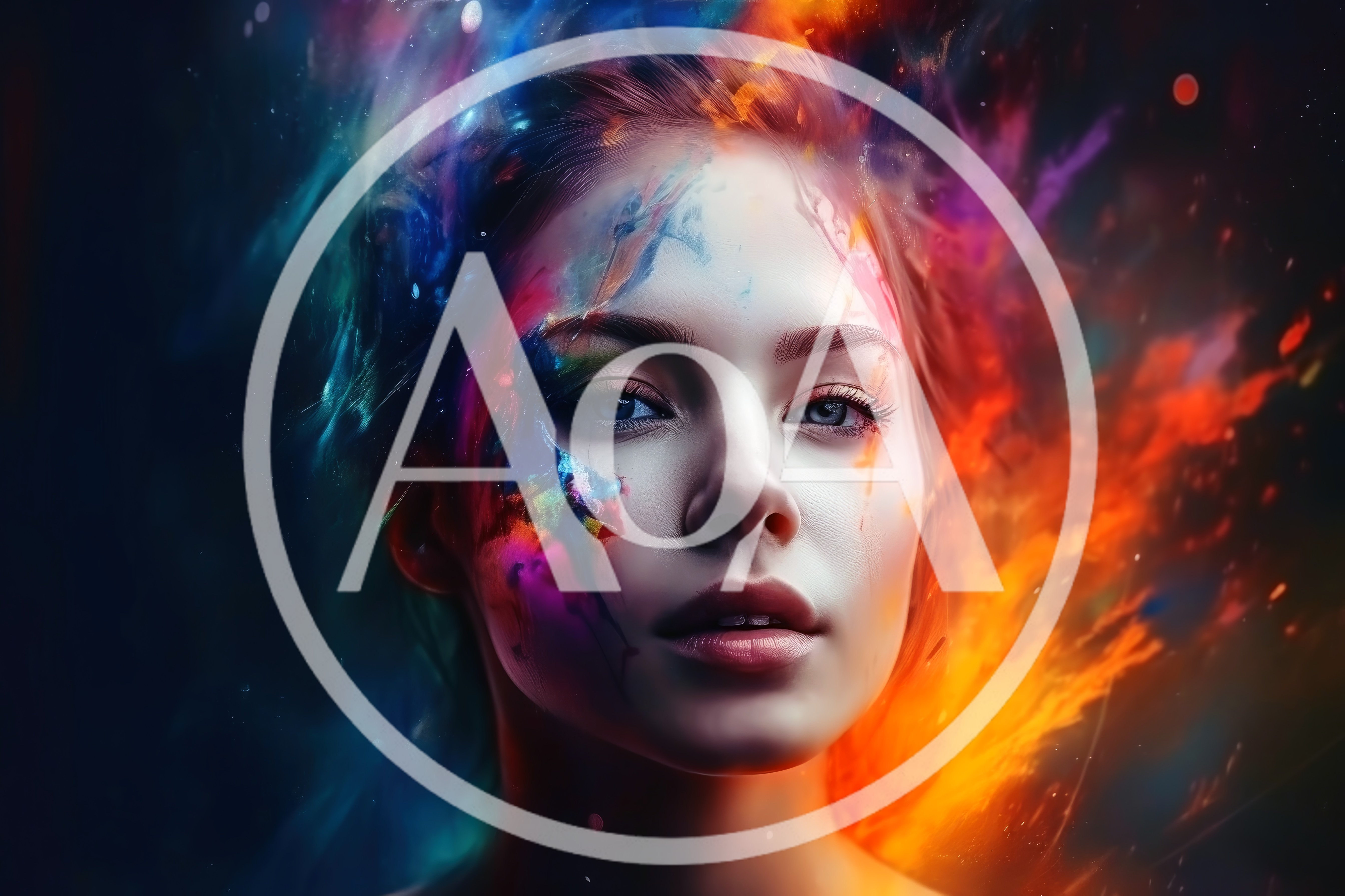 Portrait Of A Woman With Vibrant Abstract Paint Splatters
