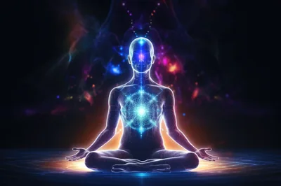 Digital Human Silhouette Meditating In Lotus Position