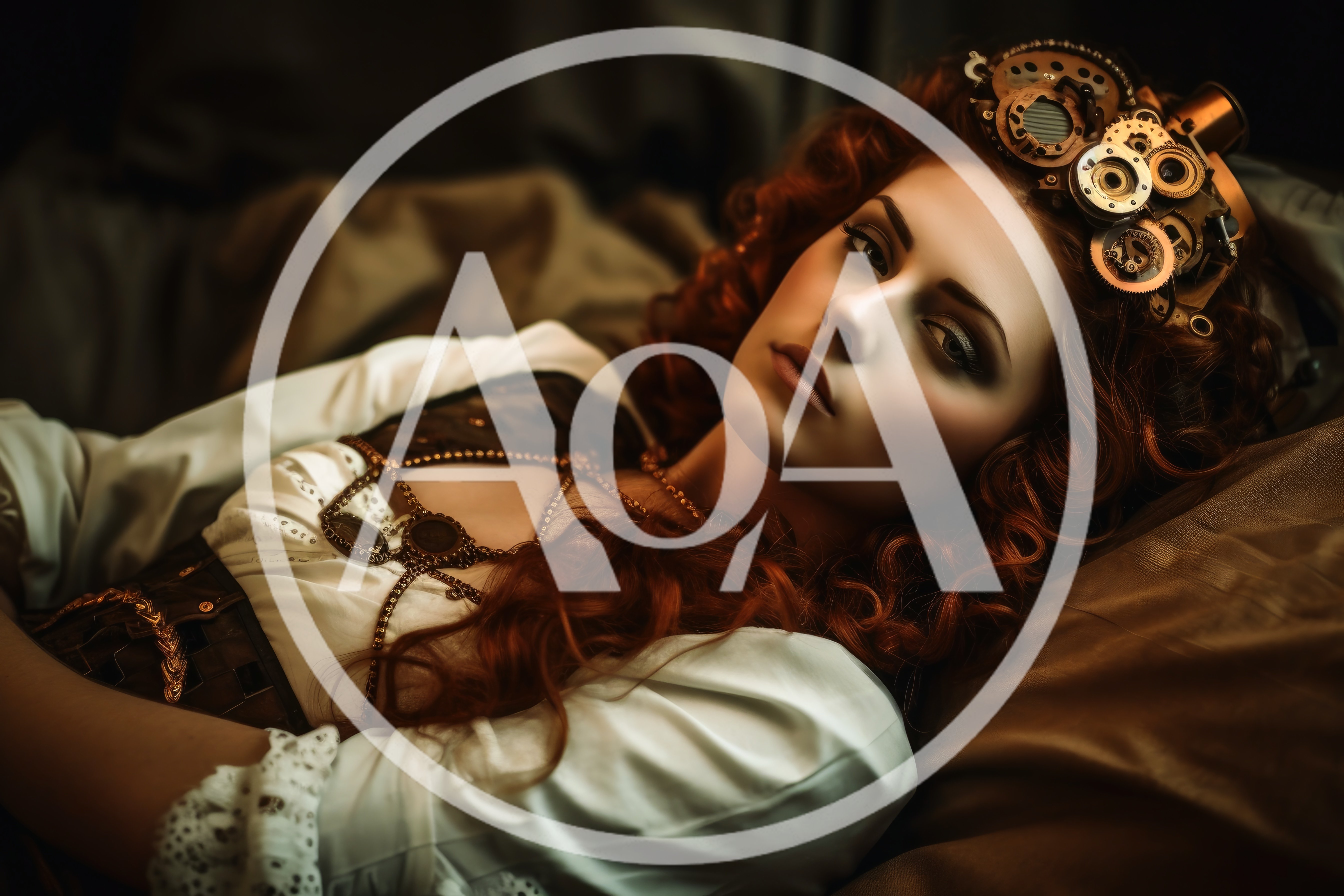 Steampunk Woman With Red Hair And Mechanical Goggles