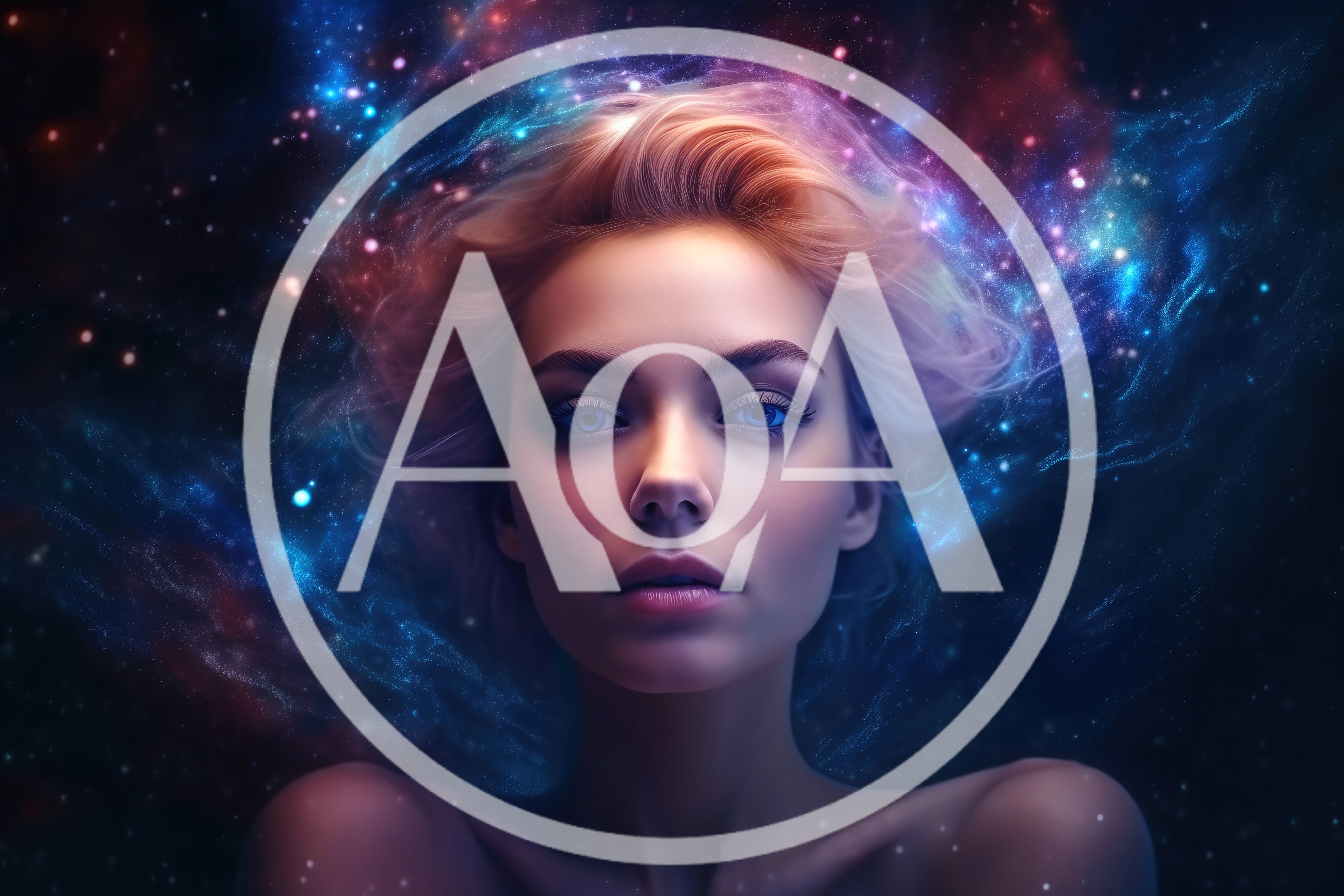 Ethereal Woman Floating In A Cosmic Nebula Background