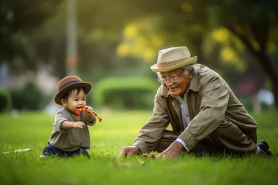 Grandfather and Grandchild Playing Together in a Park