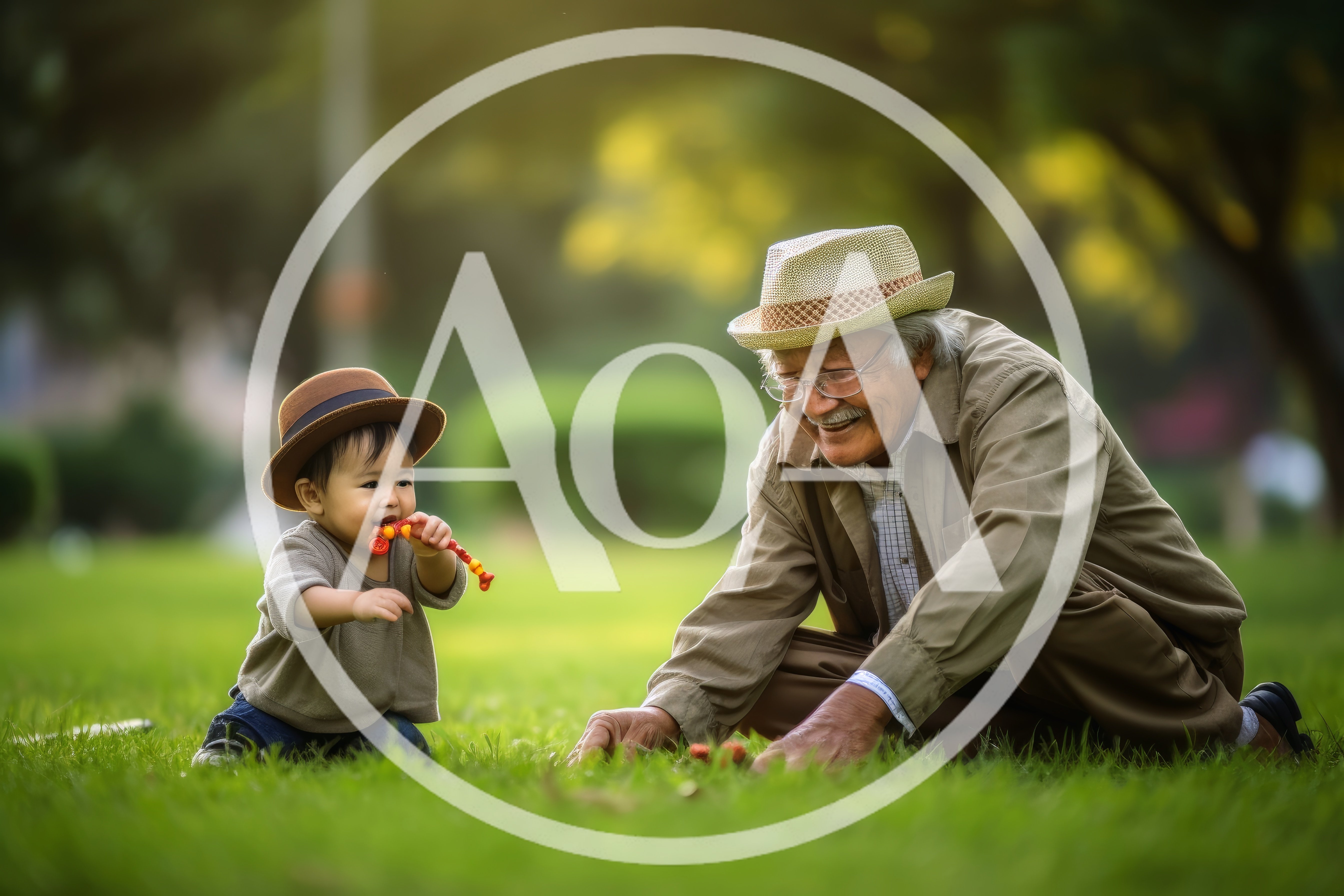 Grandfather and Grandchild Playing Together in a Park