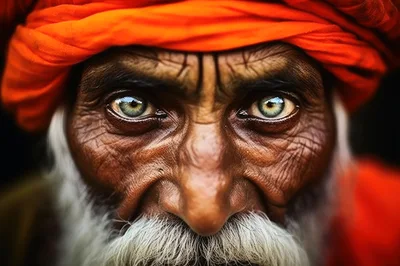 Close Up Portrait Of An Elderly Indian Man