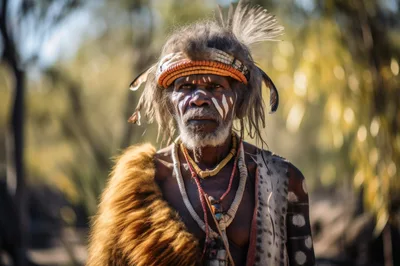 Portrait Of An Indigenous Australian Elder In Traditional Attire