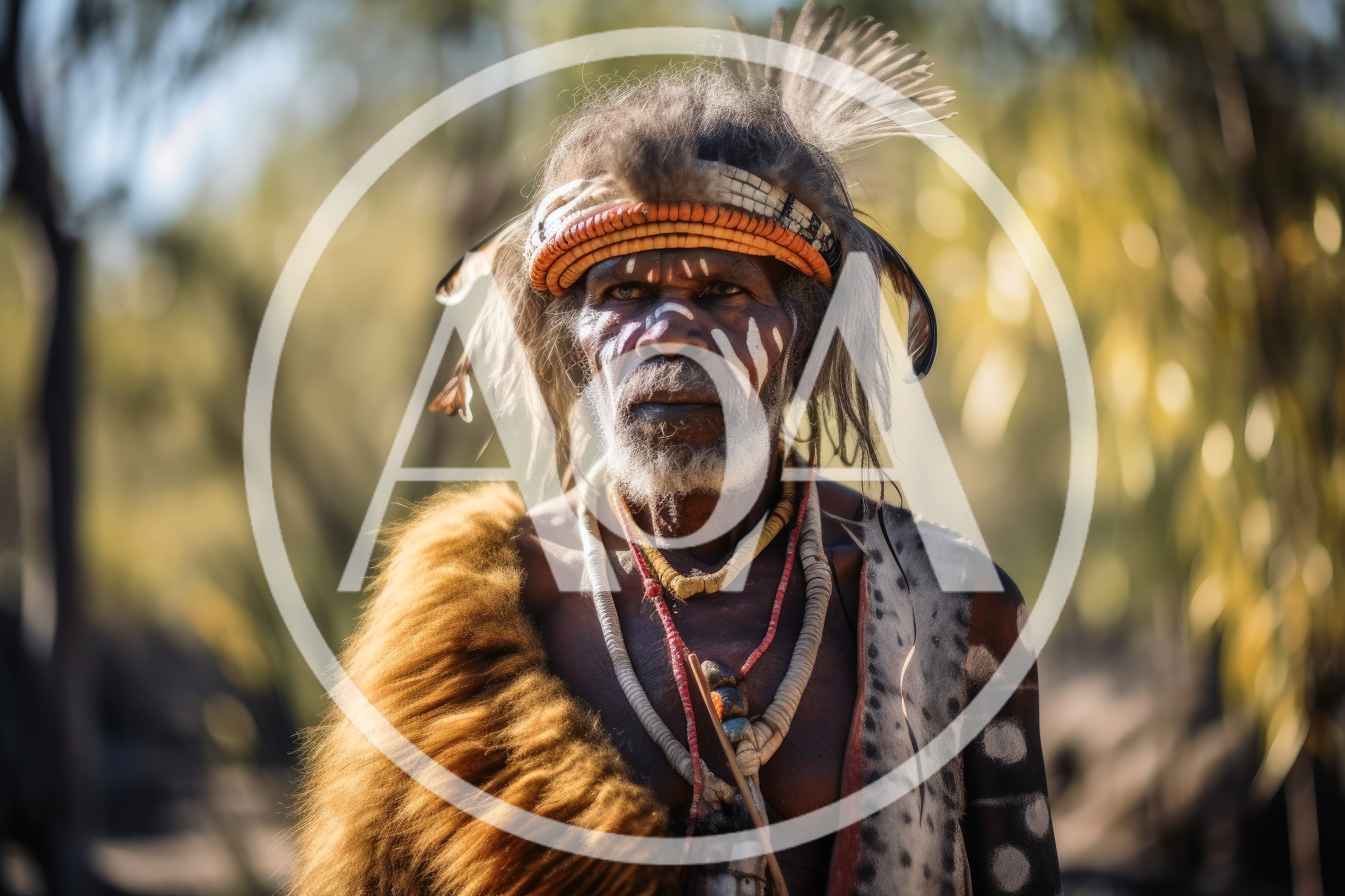 Portrait Of An Indigenous Australian Elder In Traditional Attire