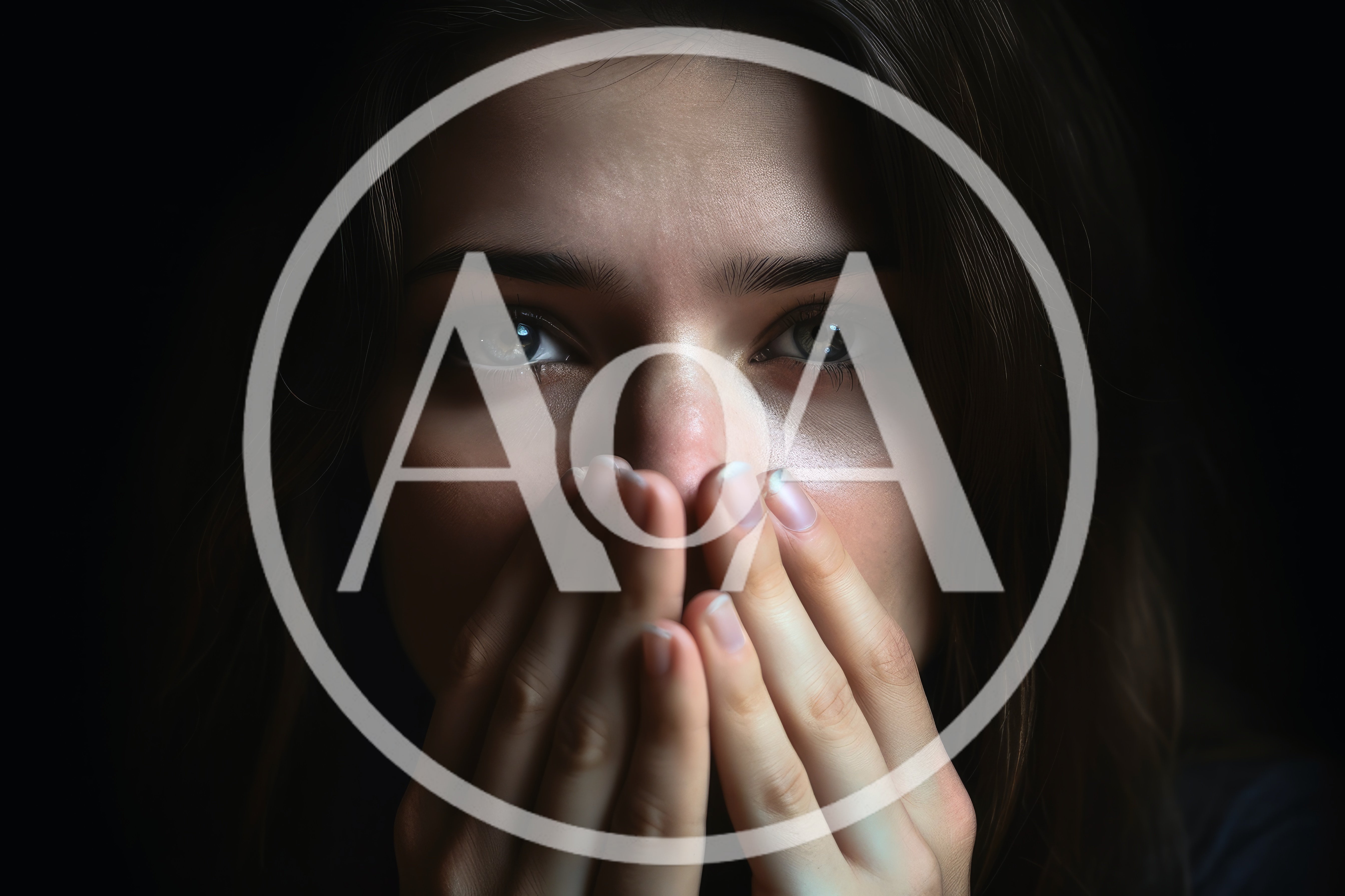 Close Up Portrait Of A Woman Covering Her Mouth