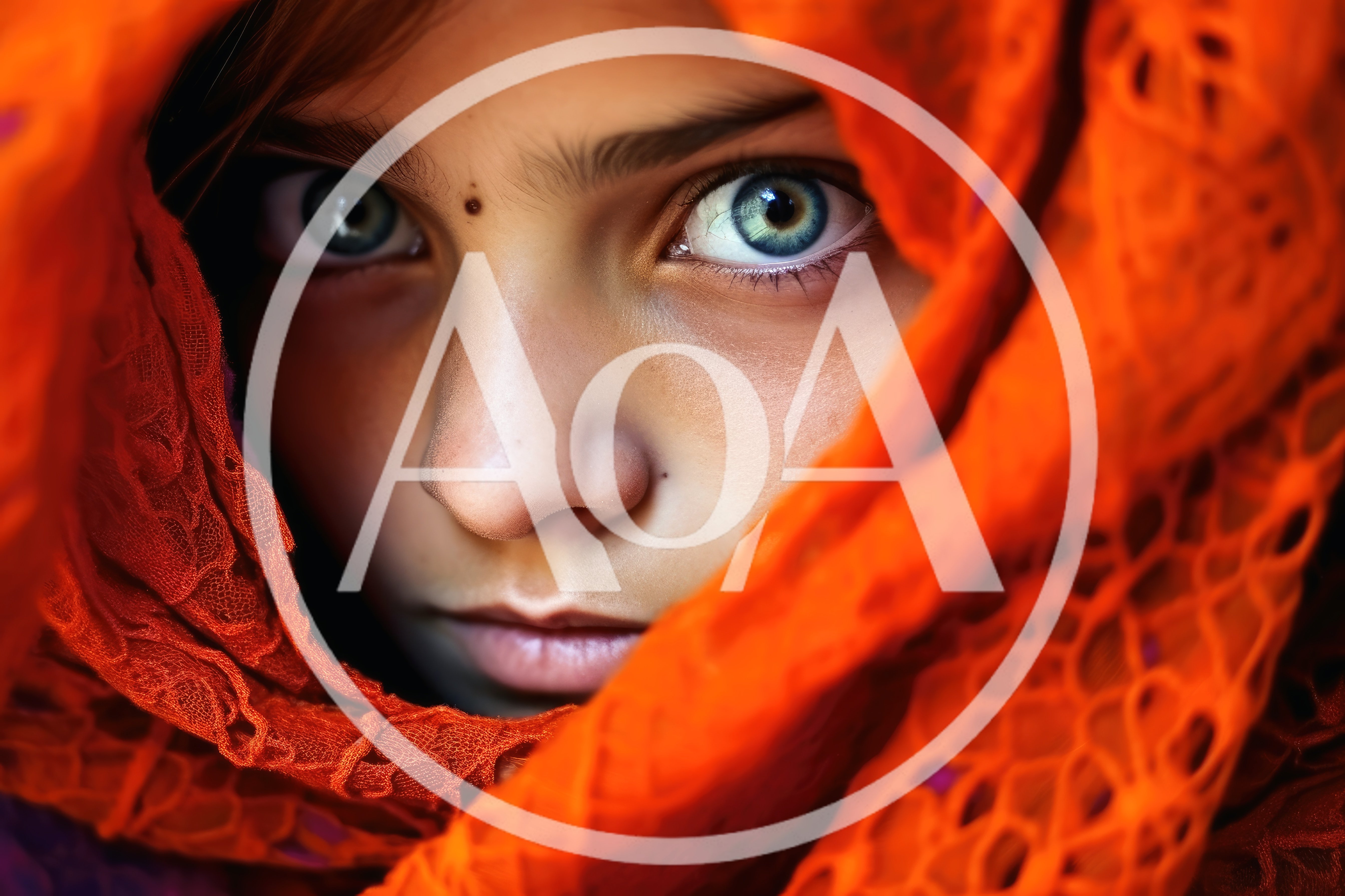 Close Up Portrait Of A Young Girl In Orange Veil