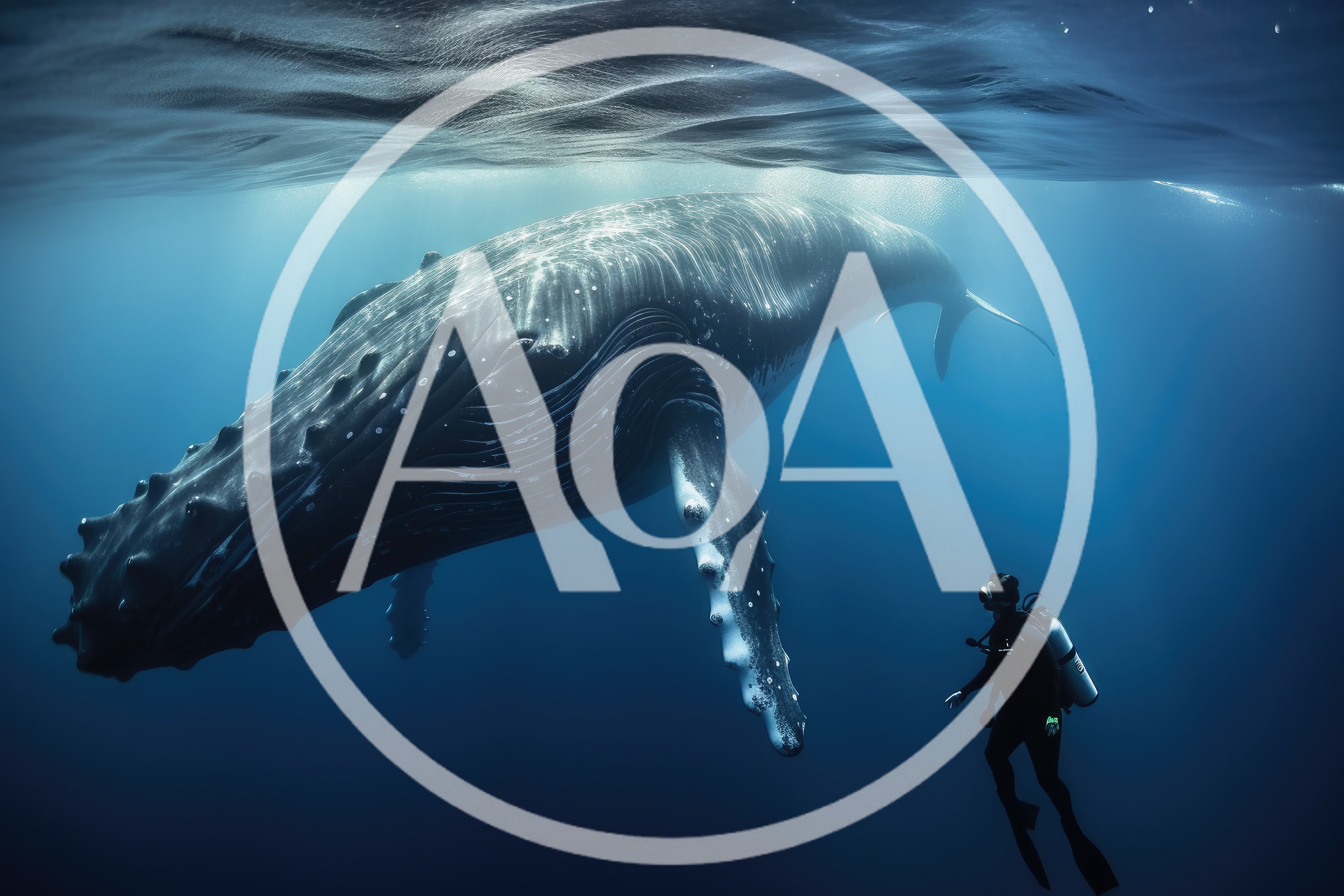 Scuba Diver Swimming Near A Humpback Whale