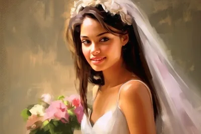 Portrait Of A Beautiful Young Bride Holding Flowers