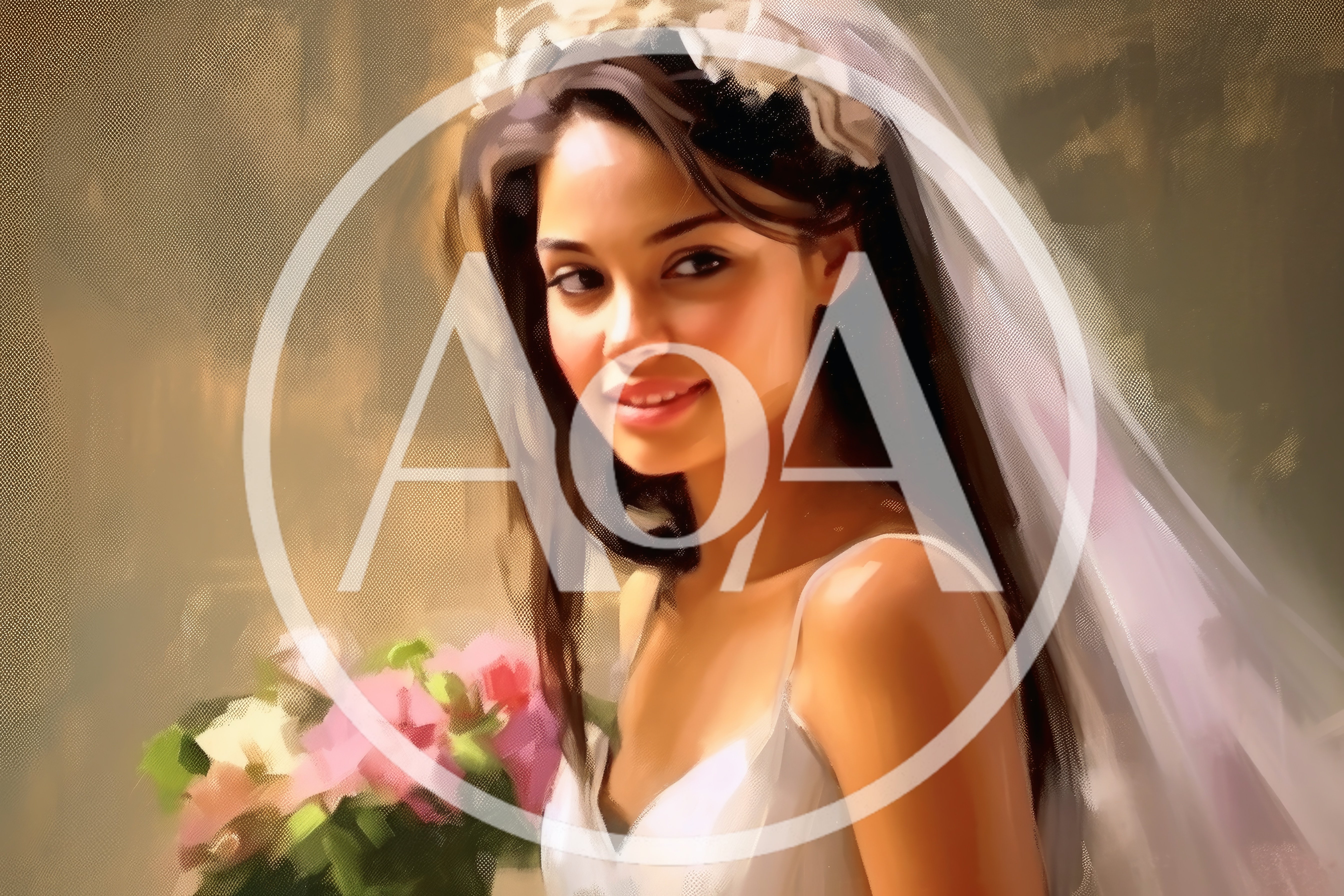 Portrait Of A Beautiful Young Bride Holding Flowers