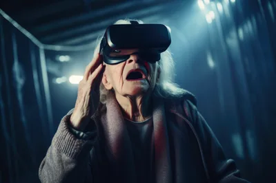 Elderly Woman Experiencing Virtual Reality Headset
