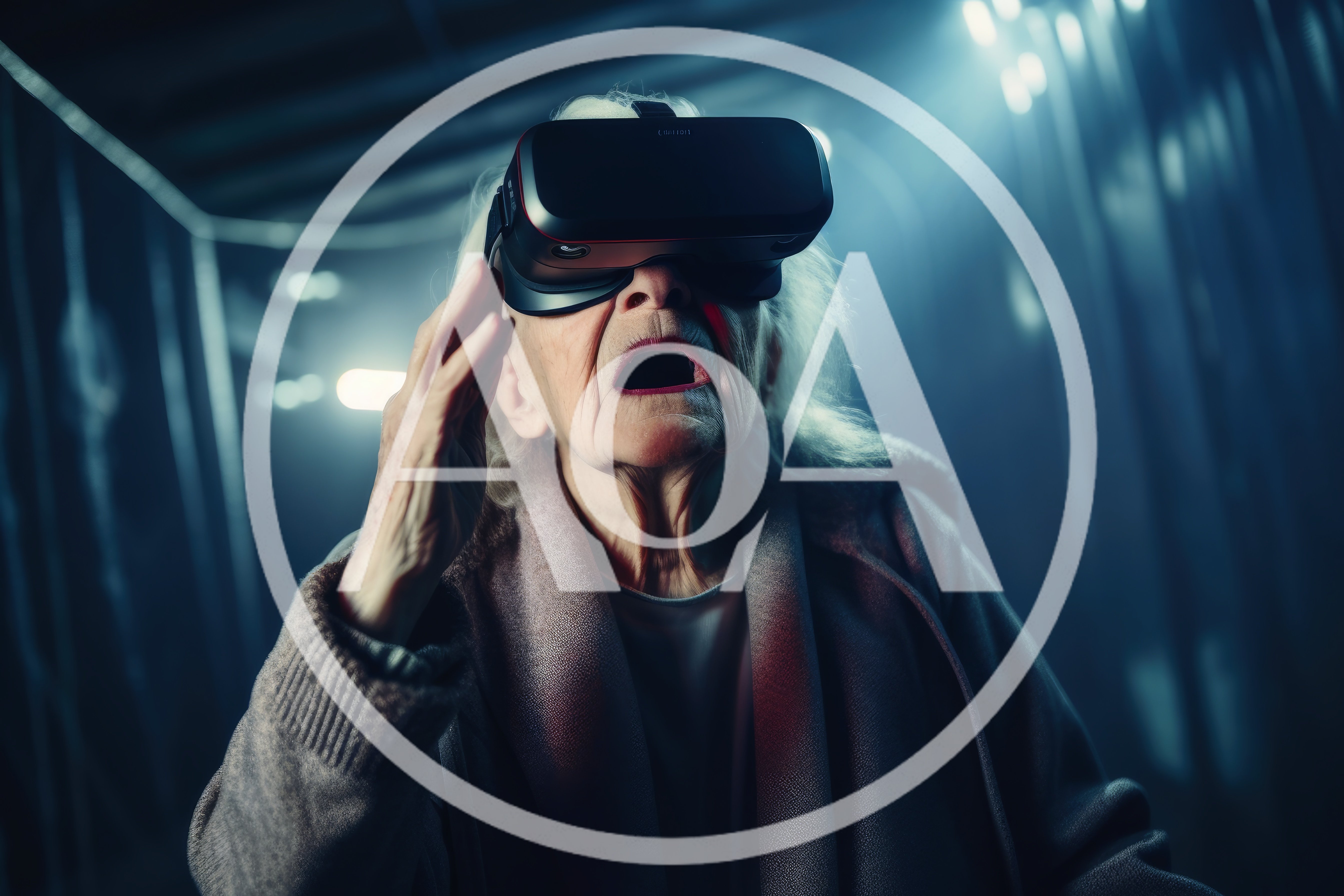 Elderly Woman Experiencing Virtual Reality Headset