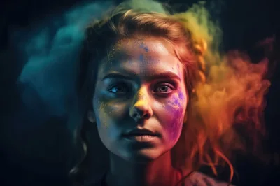 Portrait Of A Woman With Colorful Holi Powder