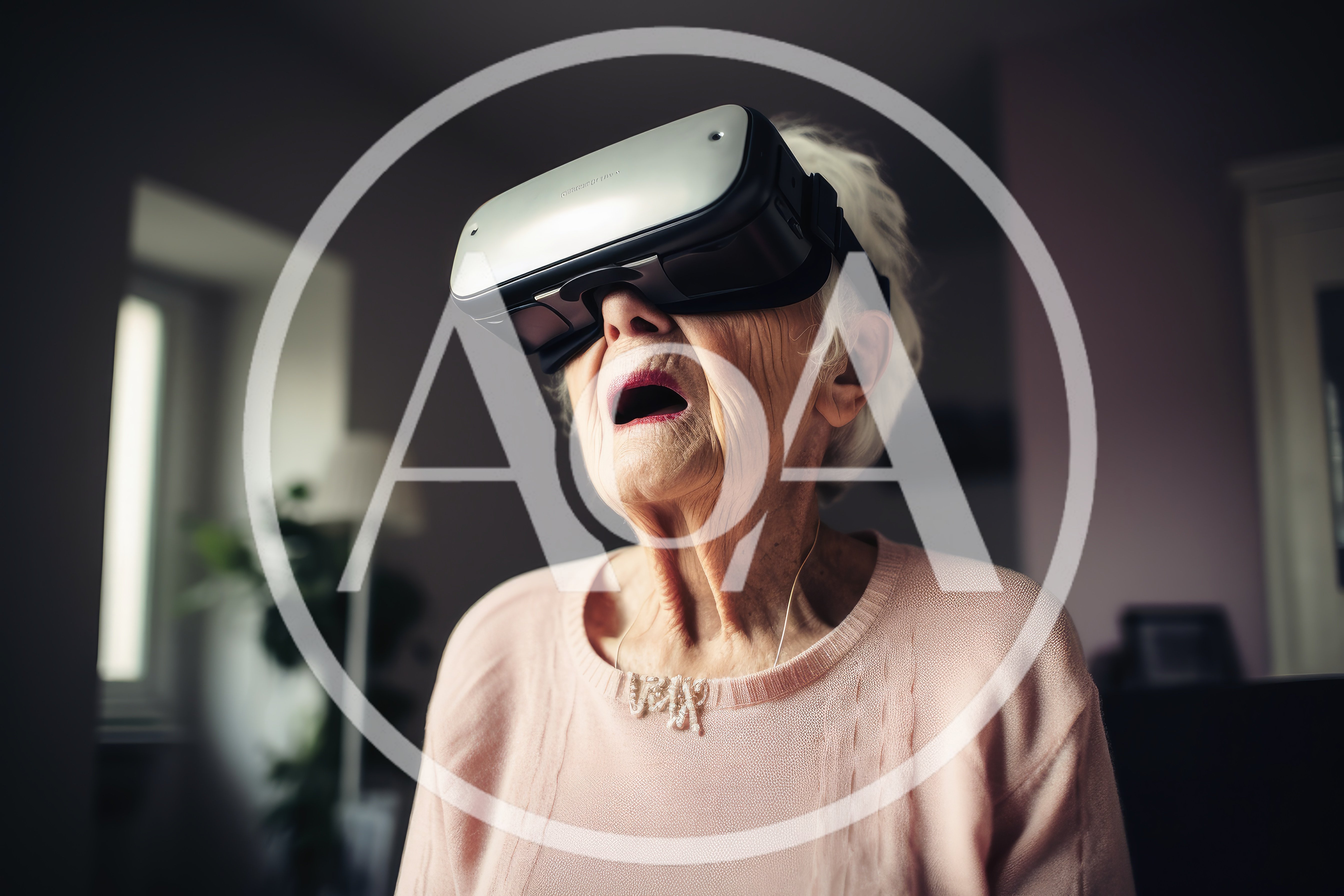 Elderly Woman Experiencing Virtual Reality Headset