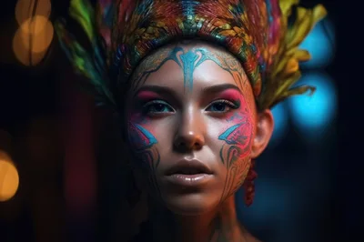 Portrait Of A Woman With Elaborate Tribal Face Paint