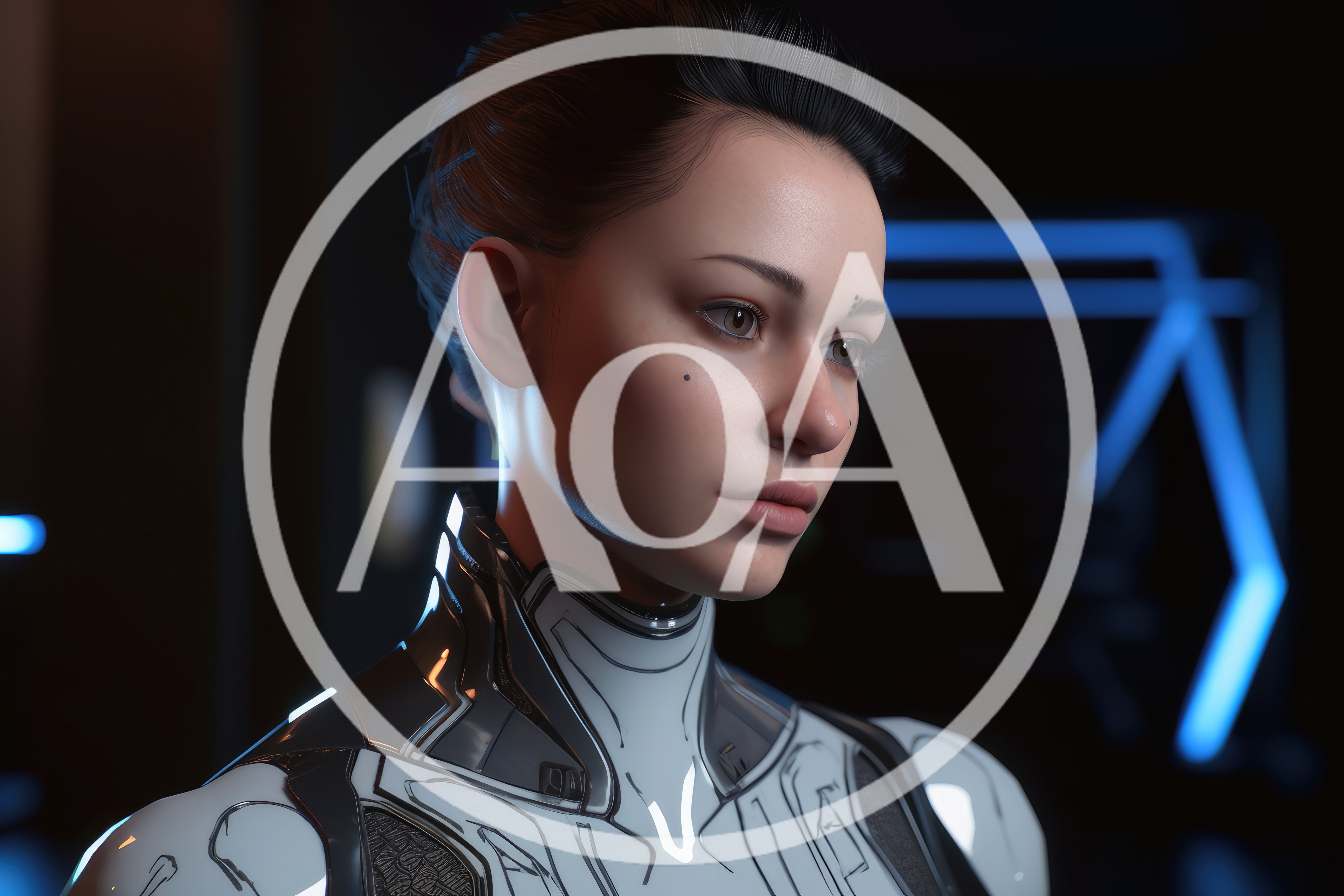 Portrait Of A Futuristic Female Cyborg In Cyberpunk Setting