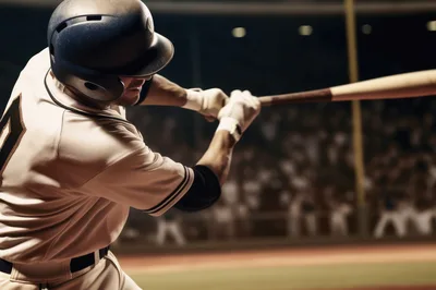 Professional Baseball Player Swinging Bat During Night Game